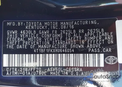 2017 Toyota Camry Se from USA, damaged, VIN 4T1BF1FKXHU646054